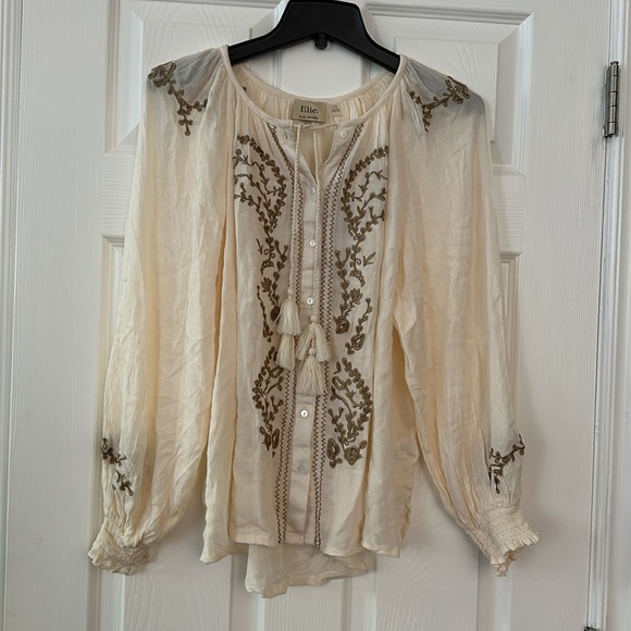 ELIE TAHARI EMBROIDERED PEASANT TOP Sz L - Picture 3 of 10